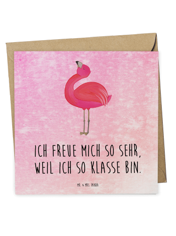 Mr. & Mrs. Panda Deluxe Karte Flamingo Stolz mit Spruch in Aquarell Pink