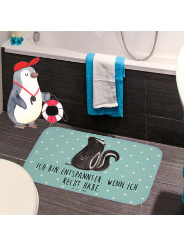 Mr. & Mrs. Panda Duschvorleger Stinktier Sitzen mit Spruch in Türkis Pastell