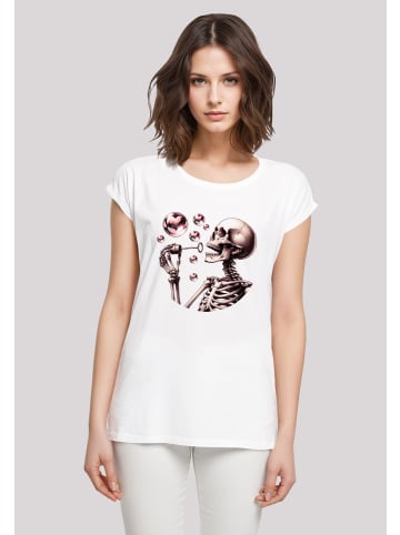 F4NT4STIC T-Shirt Niedliches Goth Skelett Herz Seifenblasen in weiß