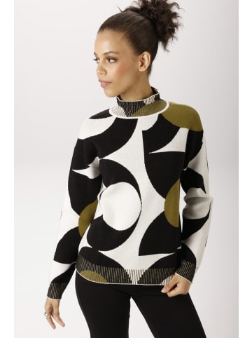 Aniston CASUAL Strickpullover in wollweiß-schwarz-moosgrün