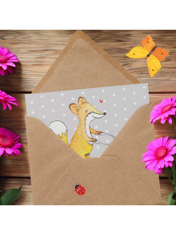 Mr. & Mrs. Panda Grußkarte Fuchs Fahrrad fahren ohne Spruch in Grau Pastell