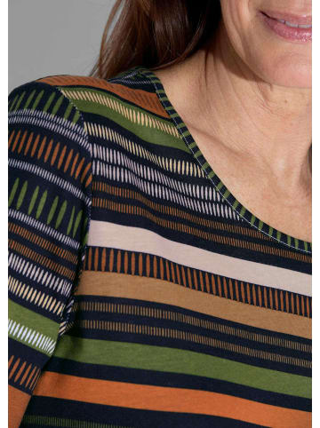 GOLDNER Baumwollshirt im Streifen-Look in terrakotta / khaki / marine / gemustert