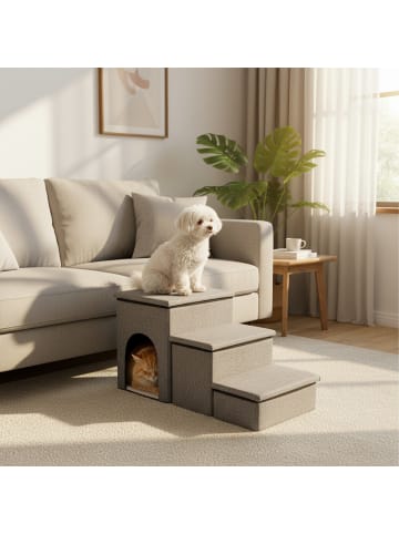 relaxdays Hundetreppe in Hellgrau - (B)75 x (H)43 x (T)33 cm