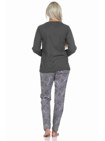 NORMANN Schlafanzug lang Pyjama Katzen - 77390 in grau