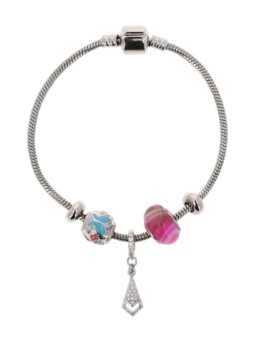 grassland Women Bracelet With Barrel Clasp in Silver Pink