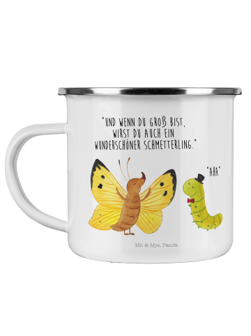 Mr. & Mrs. Panda Tasse Emaille Raupe Schmetterling mit Spruch in Weiß