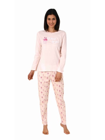 NORMANN Schlafanzug lang Flamingo Pyjamahose allover in rosa