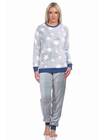 NORMANN langarm Schlafanzug Bündchen Sterne Coralfleece - 76758 in blau