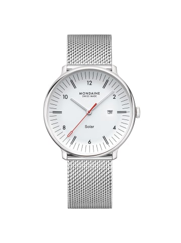 Mondaine Unisex-Armbanduhr Doppio Solar Mesh 41 mm Weiß / Silber