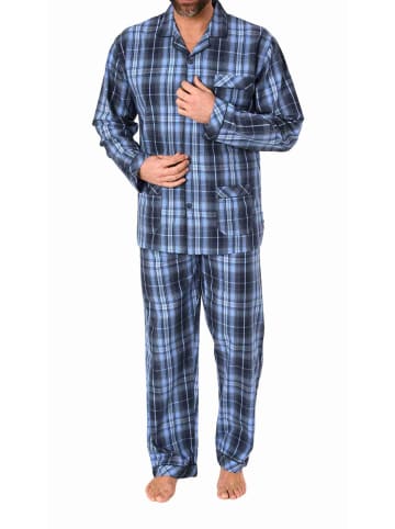 NORMANN langarm Schlafanzug Pyjama gewebt zum Knöpfen - 80150 in blau