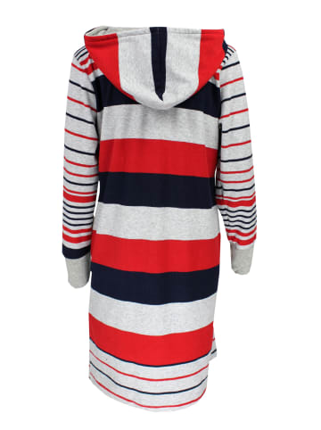 Aquarti Aquarti Damen Frottee Bademantel Gestreift mit Kapuze in rot/grau