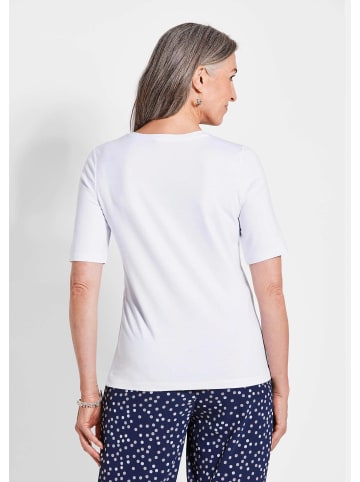 GOLDNER Kurzgröße:  Jersey-Oberteil mit grafischem Glanzdruck in weiß / marine / gemustert