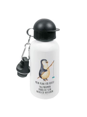 Mr. & Mrs. Panda Kindertrinkflasche Pinguin Angler mit Spruch in Weiß