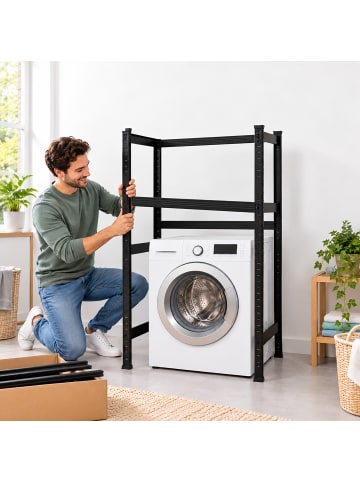 relaxdays Waschmaschinenregal in Schwarz/ Braun - (B)90 x (H)120 x (T)60 cm