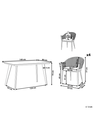 Beliani 5-tlg Gartentisch Set MILETO in Grau