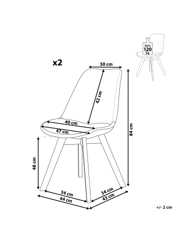 Beliani 2er-Set Esszimmerstuhl DAKOTA II in Grau/Heller Holzfarbton