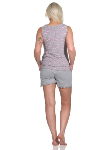 NORMANN Ärmelloser Achselshirt Shorty Schlafanzug Herz - 79185 in grau
