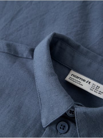 name it Nmmfaher Kurzarmhemd Viskose-Leinenmix in vintage indigo