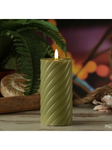 MARELIDA LED Kerze TWIST Echtwachs gedreht flackernd H: 17,5cm in grün