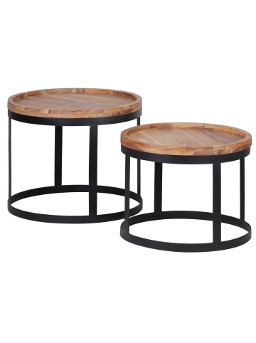 FineBuy Couchtisch in Beige / Akazie / 53x53x45