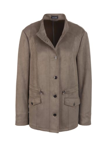 GOLDNER Kurzgröße: Blazer in weicher Velourslederoptik in taupe