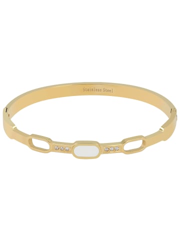 Adeliás Damen Armband – Armreif aus Edelstahl mit Perlmutt Ø 6,0 cm cm in gold