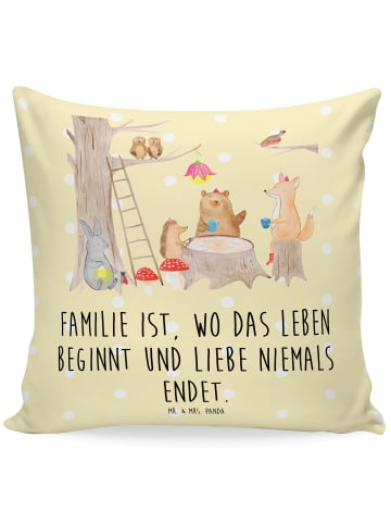 Mr. & Mrs. Panda Zierkissen Waldtiere Picknick mit Spruch in Gelb Pastell