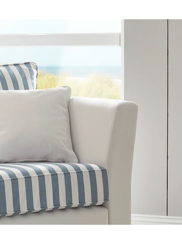 Furn.Design Sessel creme blau gestreift, Landhaus 95 cm, Loungesessel Set inklusive Hocker