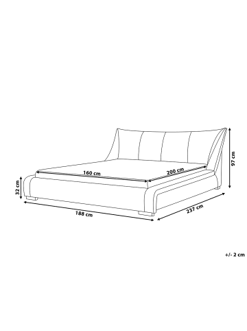 Beliani Doppelbett NANTES in Grau/Silber - (W) 188 x (H) 97 x (L) 237 cm