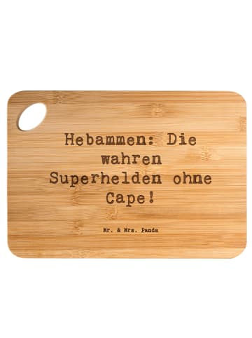 Mr. & Mrs. Panda Schneidebrett Spruch Hebamme Superheld mit Spruch in Braun
