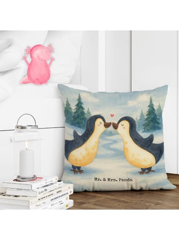 Mr. & Mrs. Panda Kissen Pinguine Kuss Design ohne Spruch in Weiß