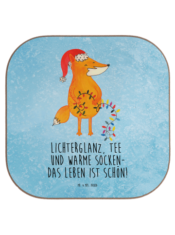 Mr. & Mrs. Panda Glasuntersetzer Fuchs Weihnachten mit Spruch in Eisblau