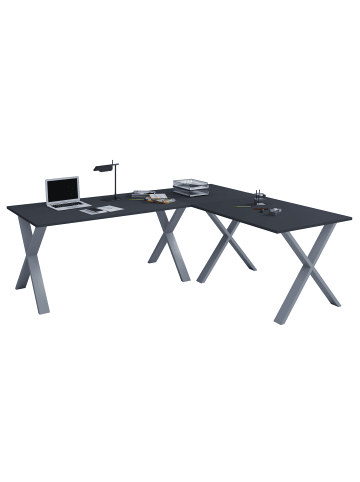 VCM X Schreibtisch Eckschreibtisch L Form 160x130x50 in Silber / Anthrazit