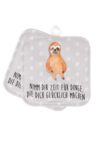 Mr. & Mrs. Panda 2er Set Topflappen  Faultier Zufrieden mit Spruch in Grau Pastell