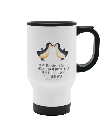 Mr. & Mrs. Panda Edelstahlbecher Pinguin Liebe mit Spruch in Weiß