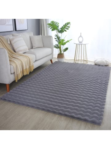 KADIMA DESIGN Teppich Waschbar Hochflor Uni Polyester Wohnzimmer in Grau