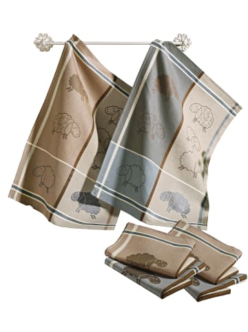 Kracht Frottier, Baumwolle, Jacquard, Halbleinen, Leinen / Halbleinen Geschirr- und Frottiertuch 6er-Pack Schafe in Schafe