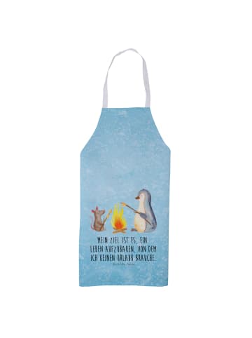 Mr. & Mrs. Panda Kochschürze Pinguin Lagerfeuer mit Spruch in Eisblau