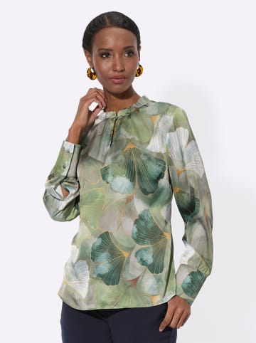 creation L Satinbluse in khaki-schilf-bedruckt
