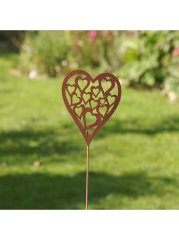 UNUS Gartenstecker Rost Herz mit Herzmuster in Braun