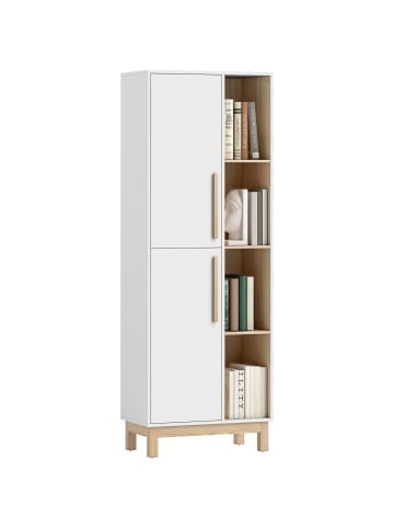 HOMCOM Bücherschrank-62,5L x 35B x 176H cm-Weiß+Naturholz