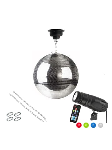 SATISFIRE Spiegekugel Set mit Motor und Farbwechsler in silber - Durchmesser: 40cm