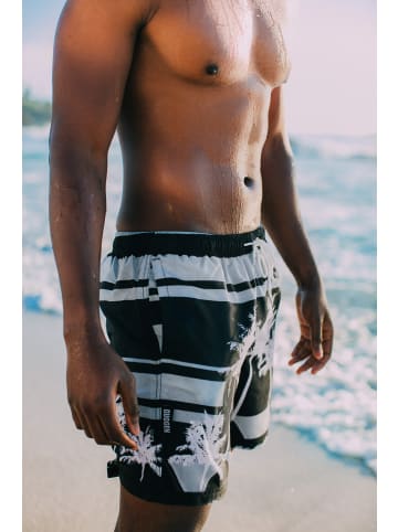 GUGGEN MOUNTAIN Badehose Herren Palmen Beach Streifen Schwarz Weiß