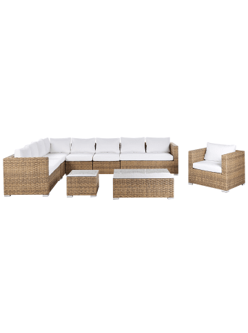 Beliani 8-tlg Lounge Set XXL in Braun/Weiß