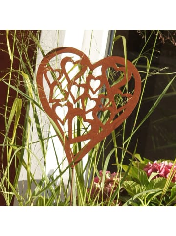 UNUS Gartenstecker Rost Herz mit Herzmuster in Braun