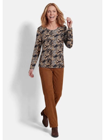 GOLDNER Kurzgröße: Langarmshirt aus Viskose-Jersey in marine / camel / gemustert
