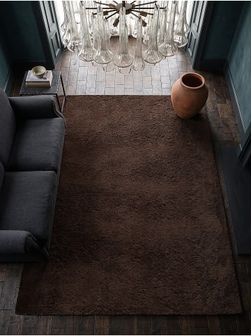 KADIMA DESIGN Hochflorteppich Uni Antirutsch weich wohnlich Wohnzimmer Schlafzimmer in Braun