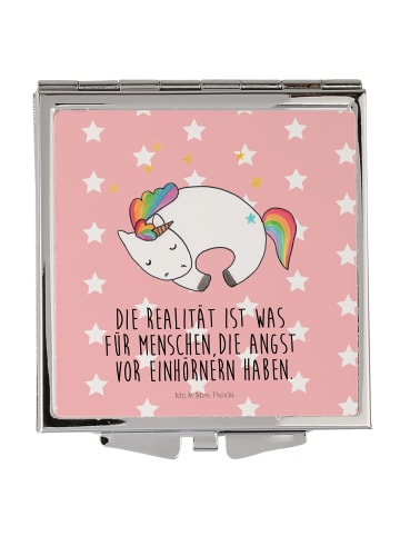 Mr. & Mrs. Panda Handtaschenspiegel quadratisch Einhorn Nacht mi... in Rot Pastell