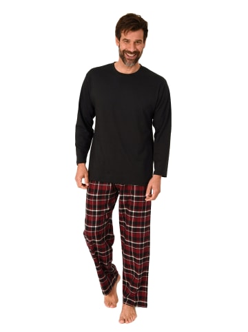 NORMANN Schlafanzug lang Pyjama FlanellHose Karo - 88220 in schwarz
