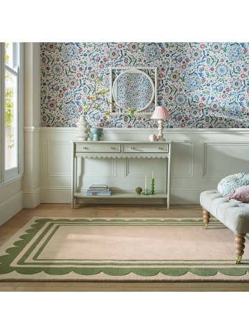 KADIMA DESIGN Wollteppich Grafisch, Rahmen, Wohnzimmer schmutzabweisend in Grün-Beige